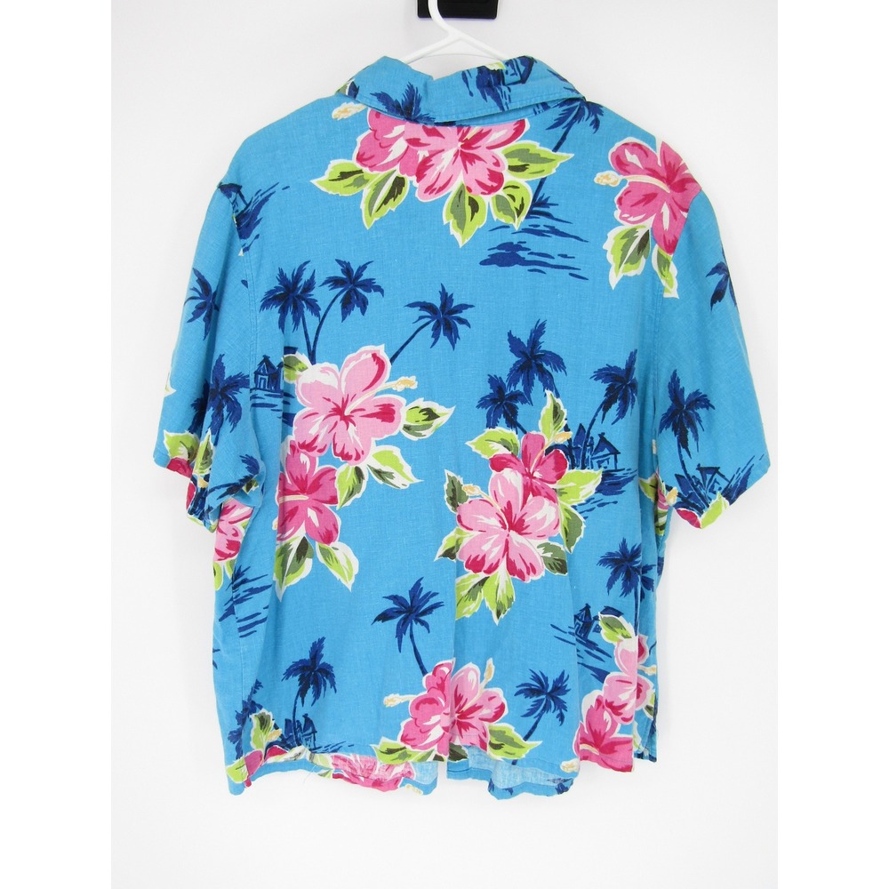 Vintage Hawaiian Shirt 18W/20W Blue Floral Linen Tropical Cruise Summer Beachy - Picture 3 of 9